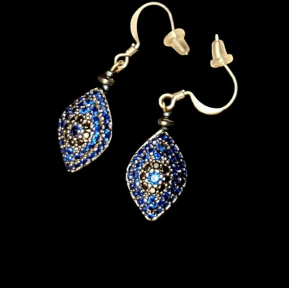 Sapphire Blue & Silver Handcrafted Dangle Earrings - Picture 4 of 9